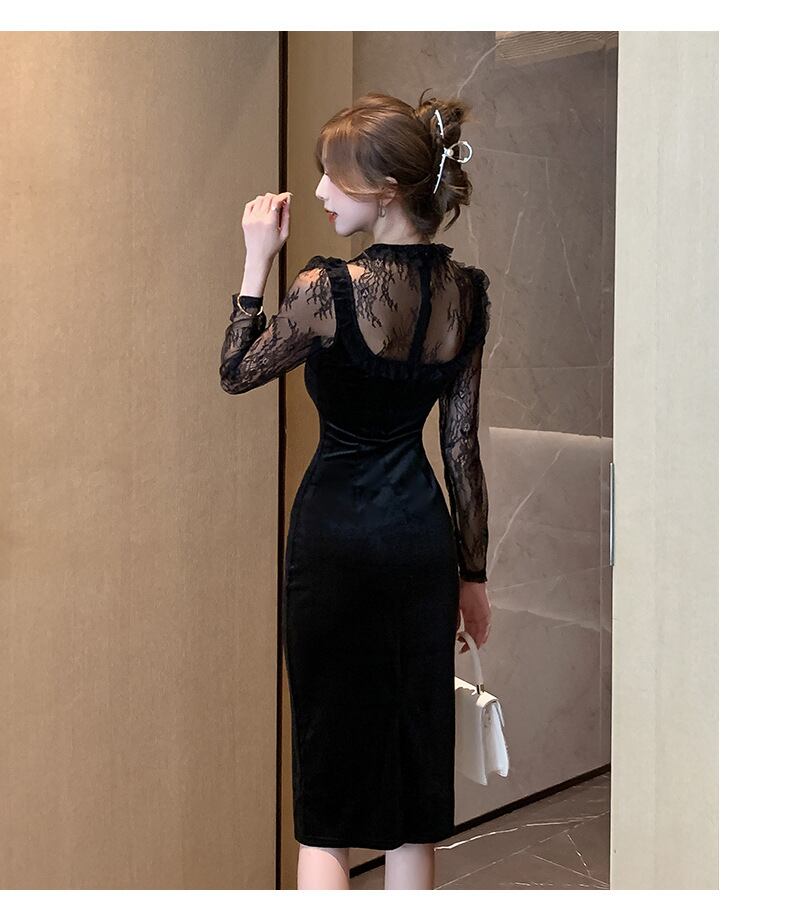 【dress】レースドッキングワンピース　M18487