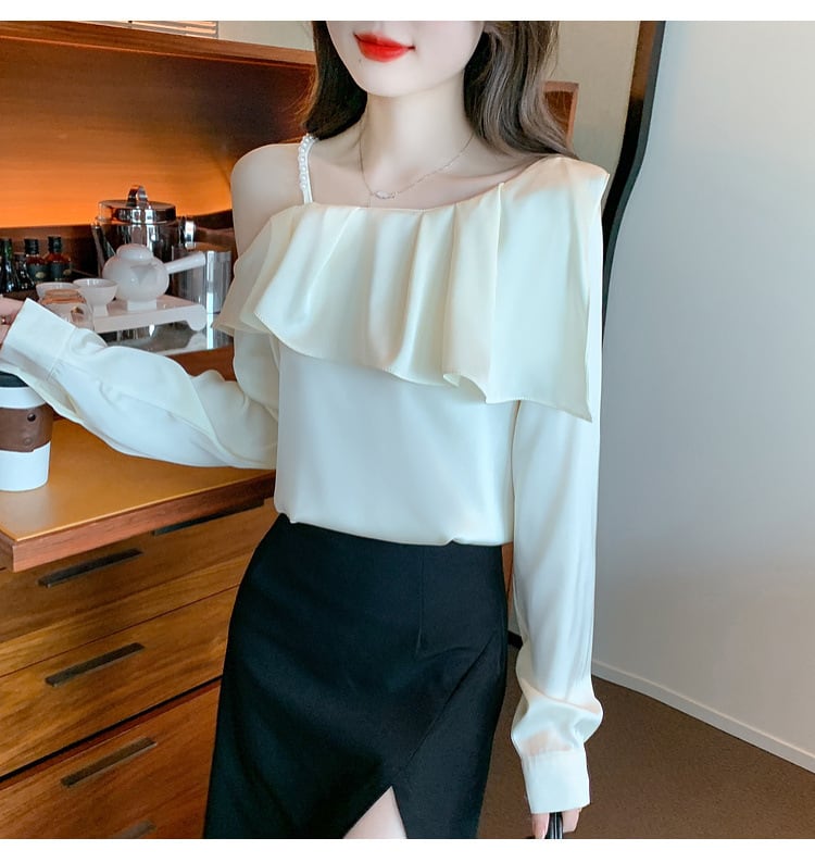 【tops】フリルオフショルダーシャツトップス　M25636