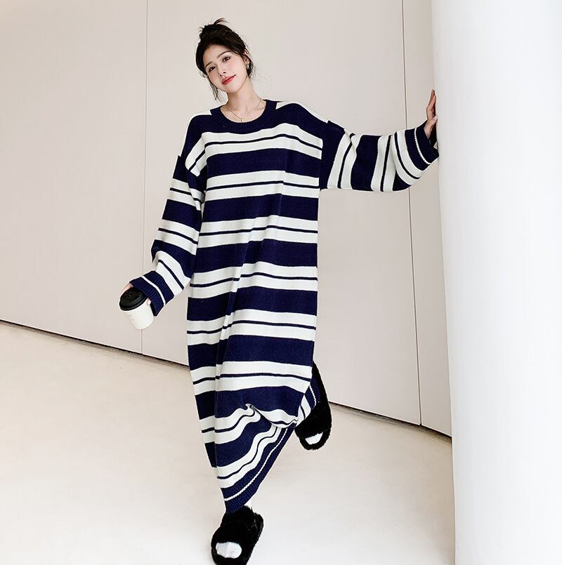 【dress】ボーダー柄ロングニットワンピース　N2185