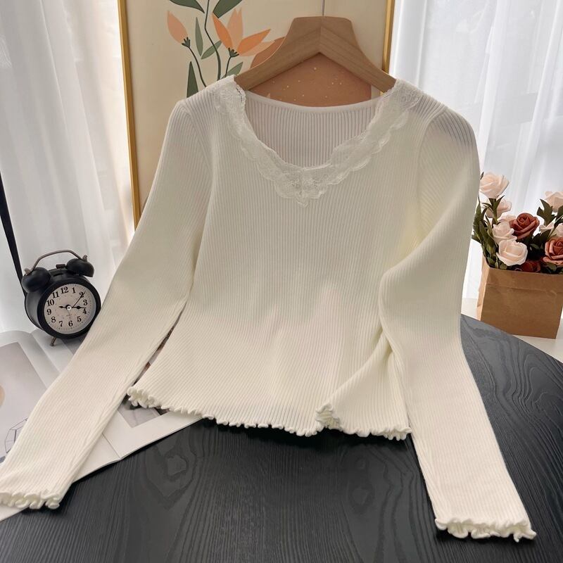 【tops】レース切り替えニットトップス　M27213