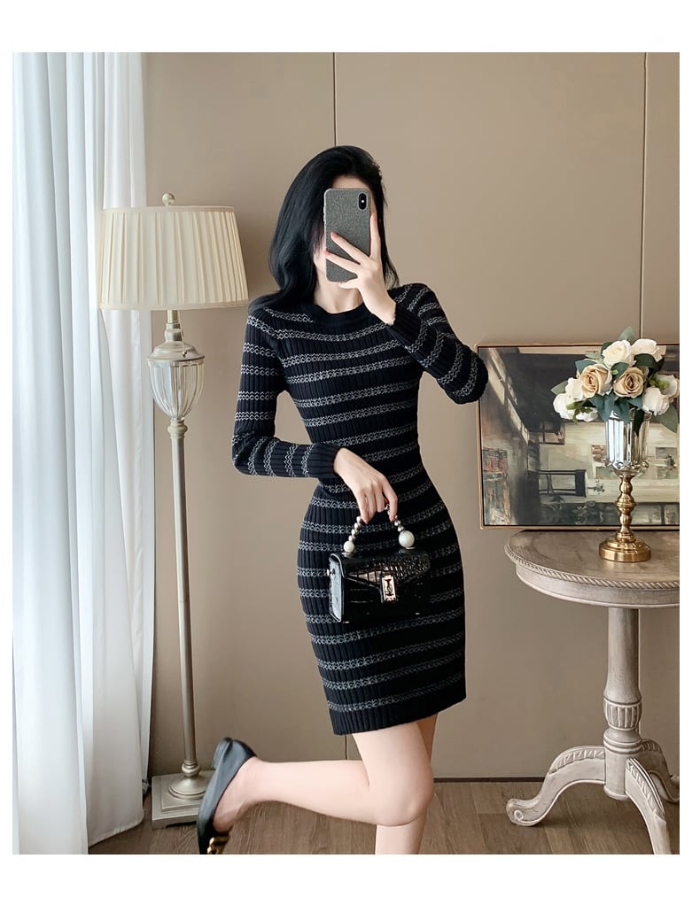【dress】ボーダー柄ニットワンピース　M25370