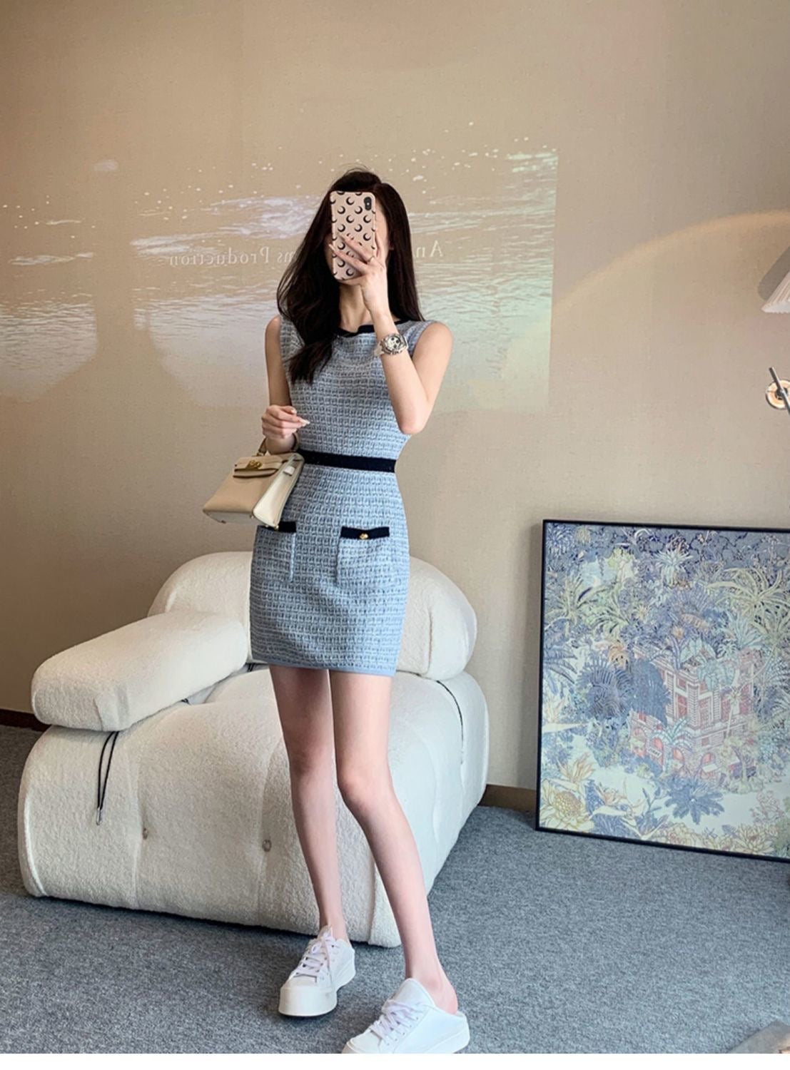 【dress】ラウンドネックノースリーブワンピースF7715