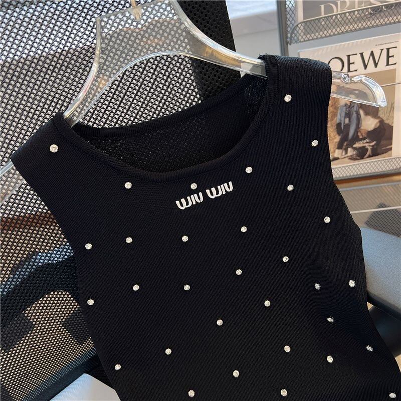 【dress】今季マストバイ夏新作2色ラウンドネックノースリーブニット無地ワンピースF5365