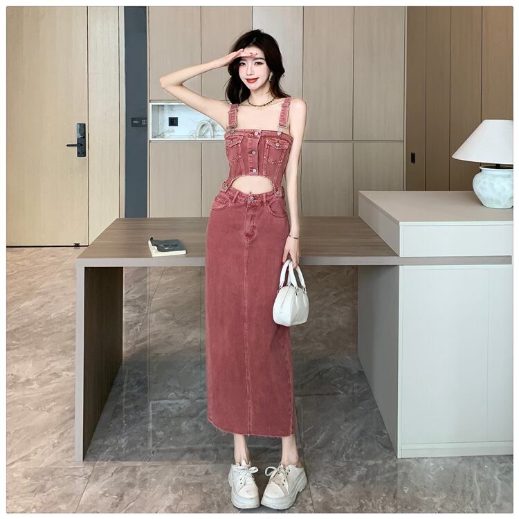 【set】デニムキャミソール+スカート２点セットG20253