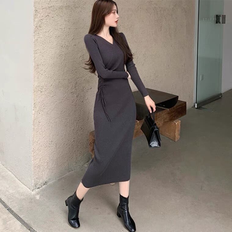 【dress】Vネックニットワンピース　M17513