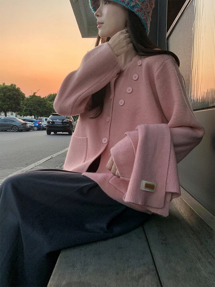 【outer】ニットカーデマフラー付き　M27737