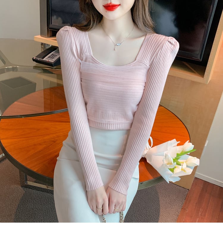 【tops】チュールドッキングニットトップス　M27555
