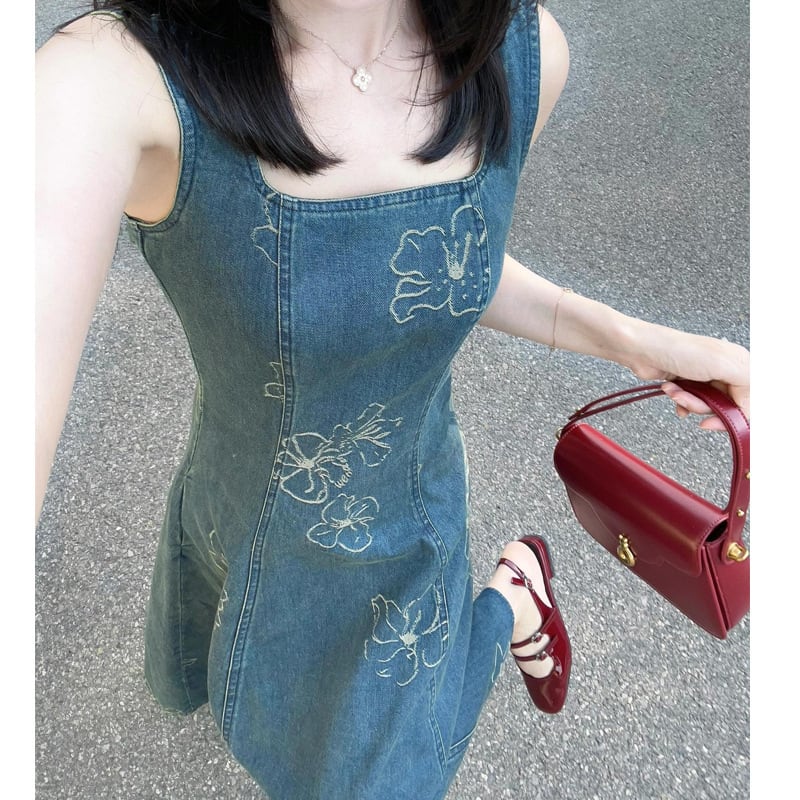 【dress】刺繍デニムワンピース　M25152