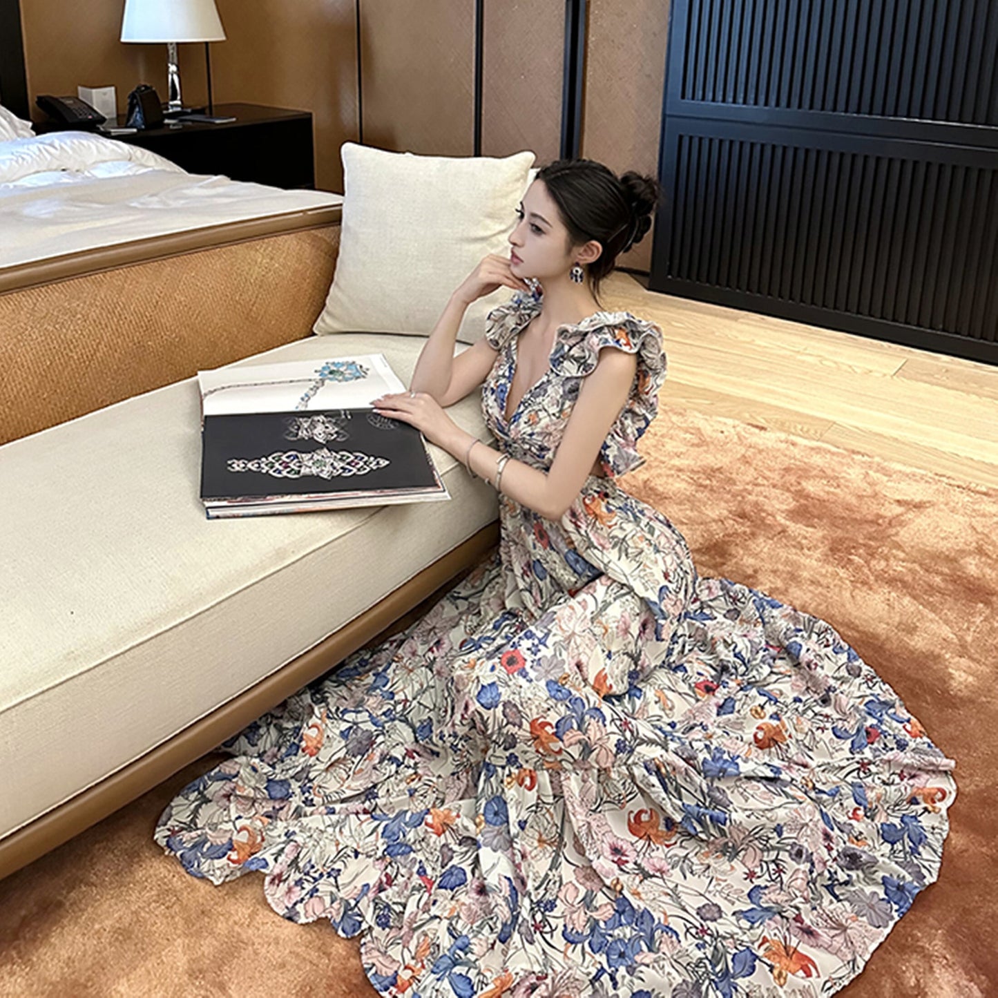 【dress】バックオーポンプリントワンピース　N3082