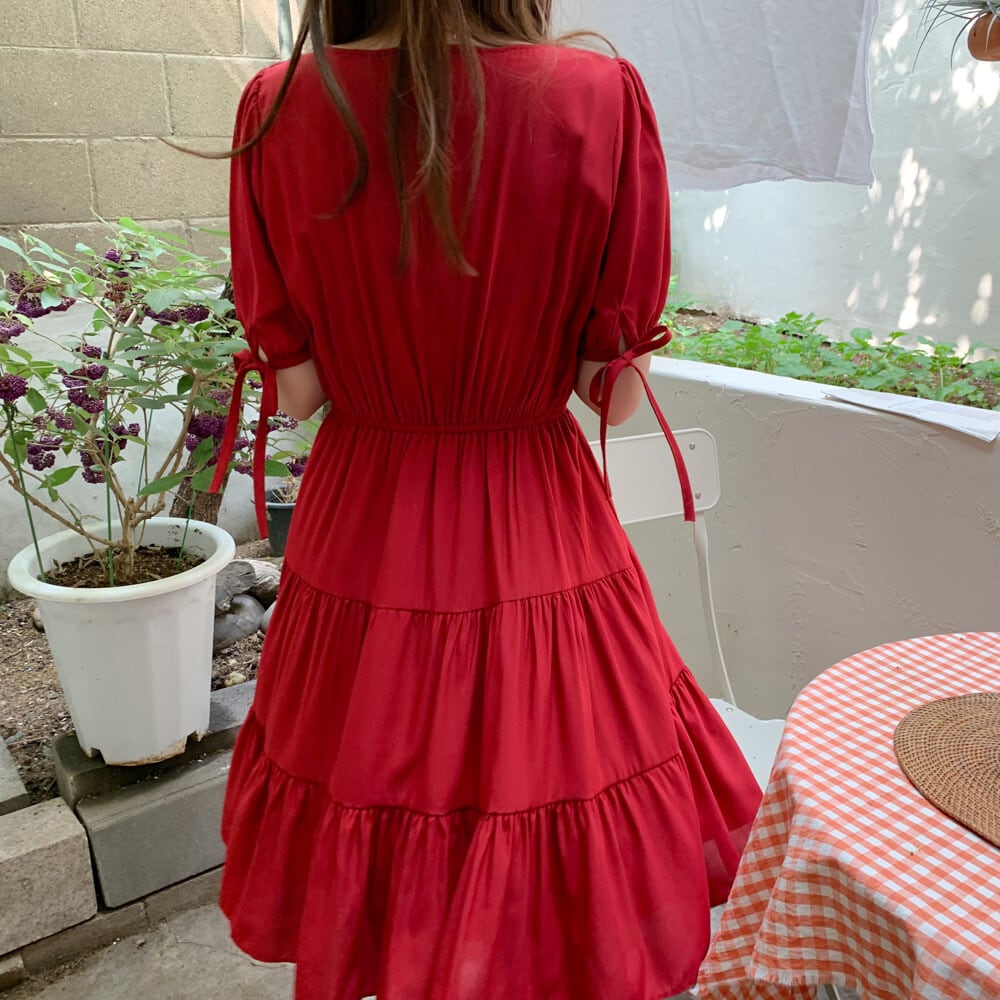 【dress】美人度アップ!気質満点スクエアネックスウィート着痩せワンピース