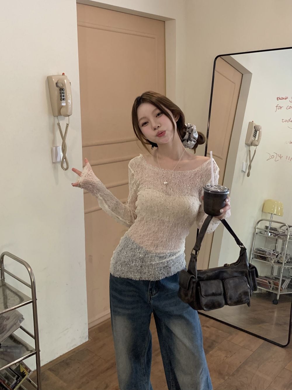 【tops】レースカットワークトップス　M25036