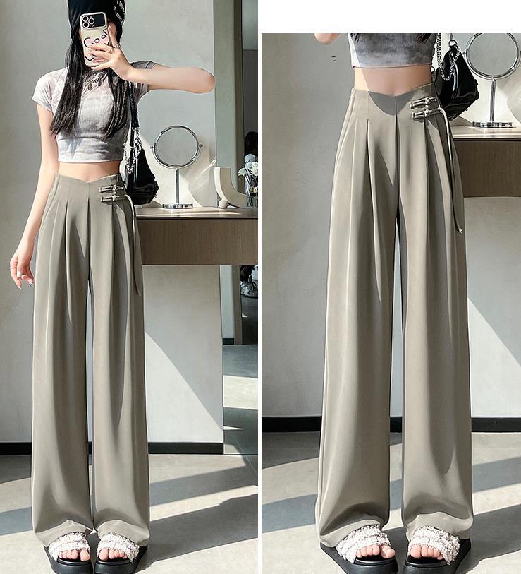 【bottoms】4色ハイウエストスーツパンツF7492