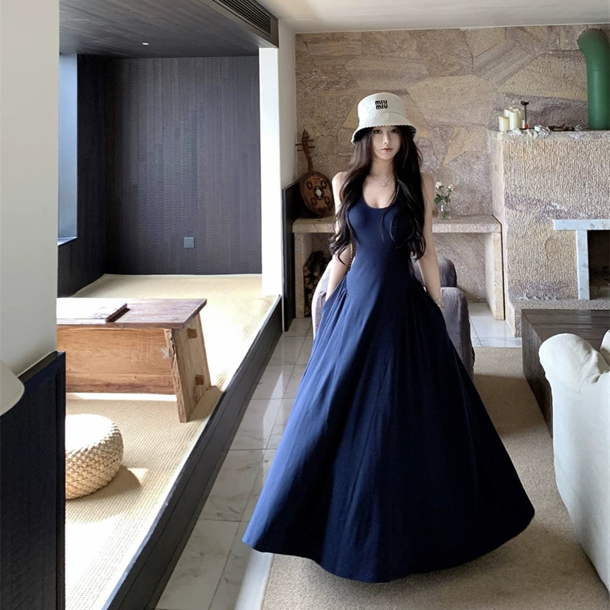 【dress】バックオーポンロングベストワンピース Q8498