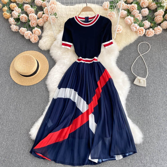 【dress】ニット切り替えシフォンワンピース G20726