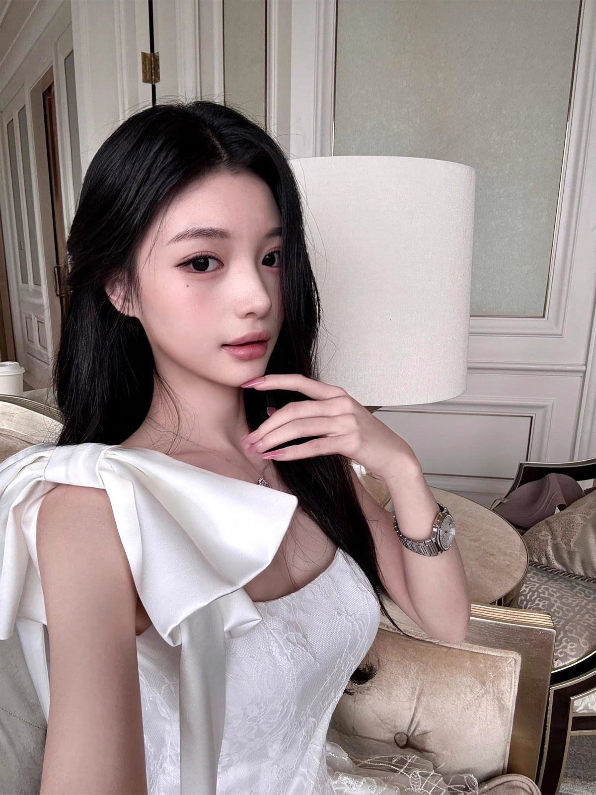 【dress】リボン付きレースキャミワンピース Q8385