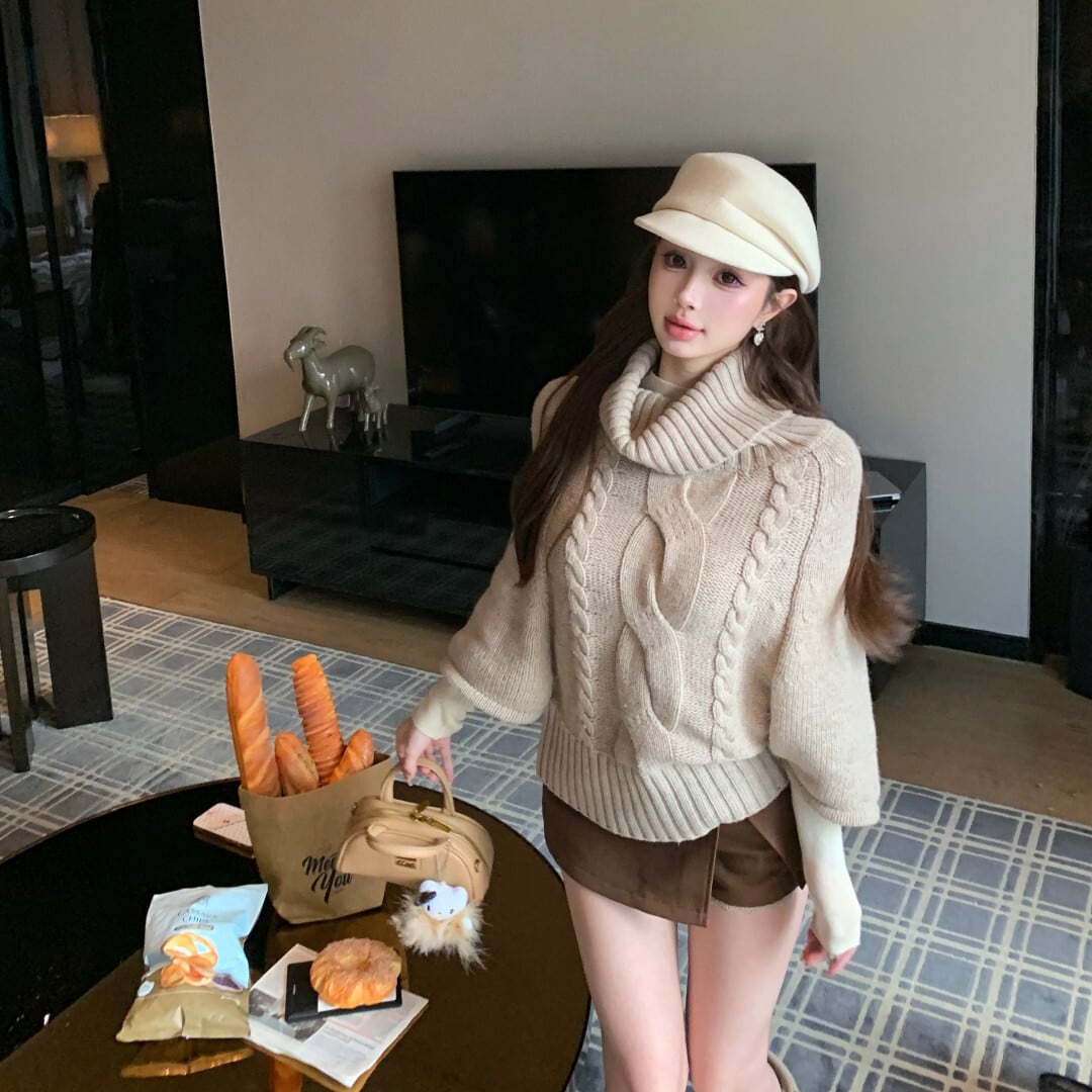【tops】ハイネックドルマンスリーブニットトップス　N3336