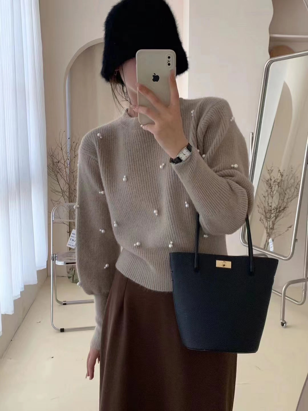 【tops】ラウンドネックビーズニットセーターG23849