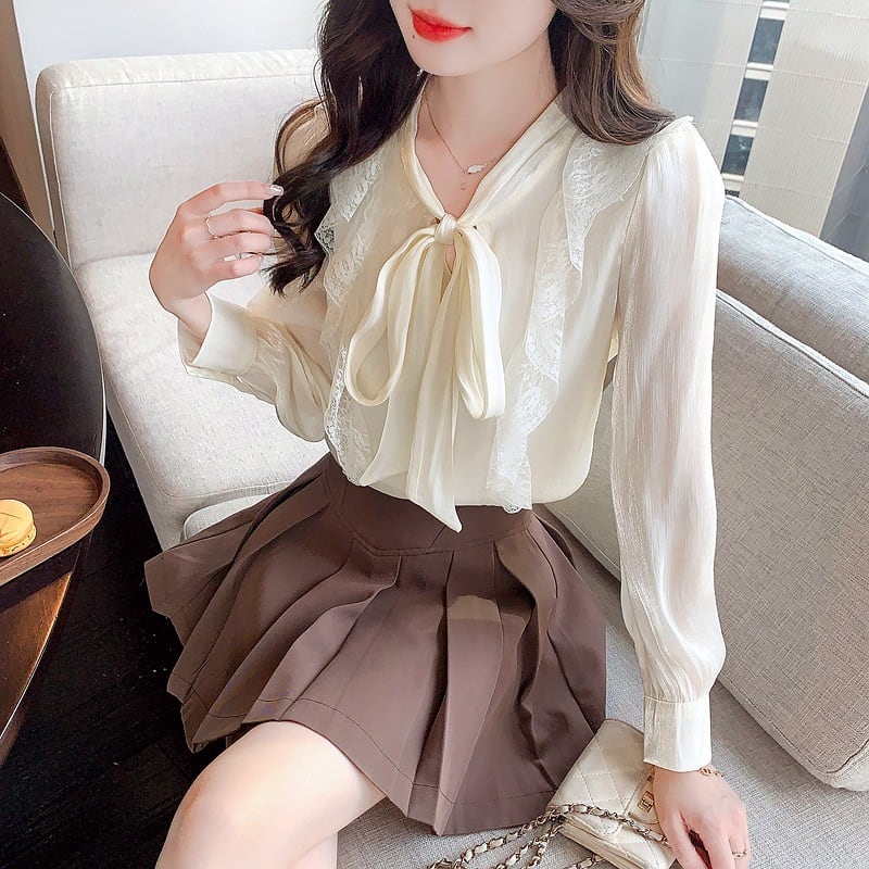【tops】リボン付きシャツトップス　M29094
