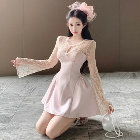 【dress】レース切り替えワンピース　M29629