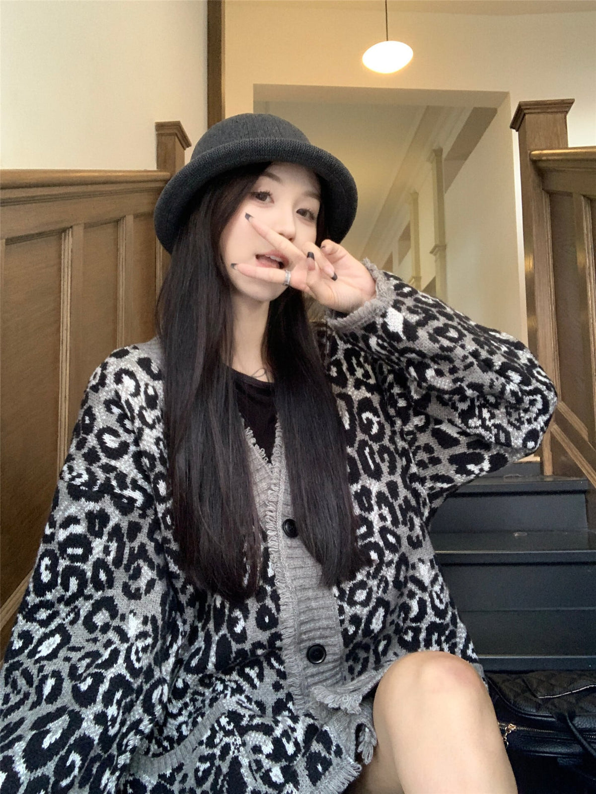 【outer】ヒョウ柄ニットカーデ　M26836