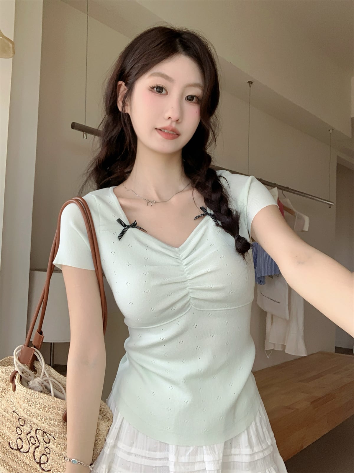 【tops】リボン付きTシャツ　M24481