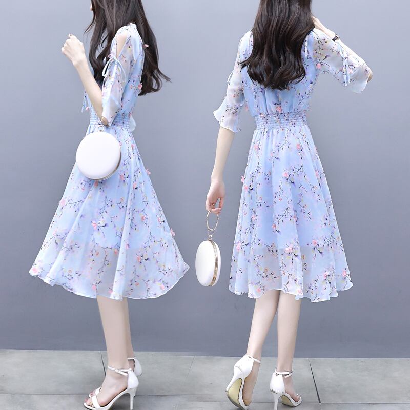 【dress】韓国風好感度100％気質満点シフォンスウィート花柄ワンピース