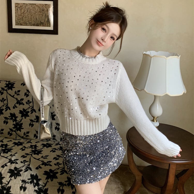 【tops】スパンコールニットセーター　M27848