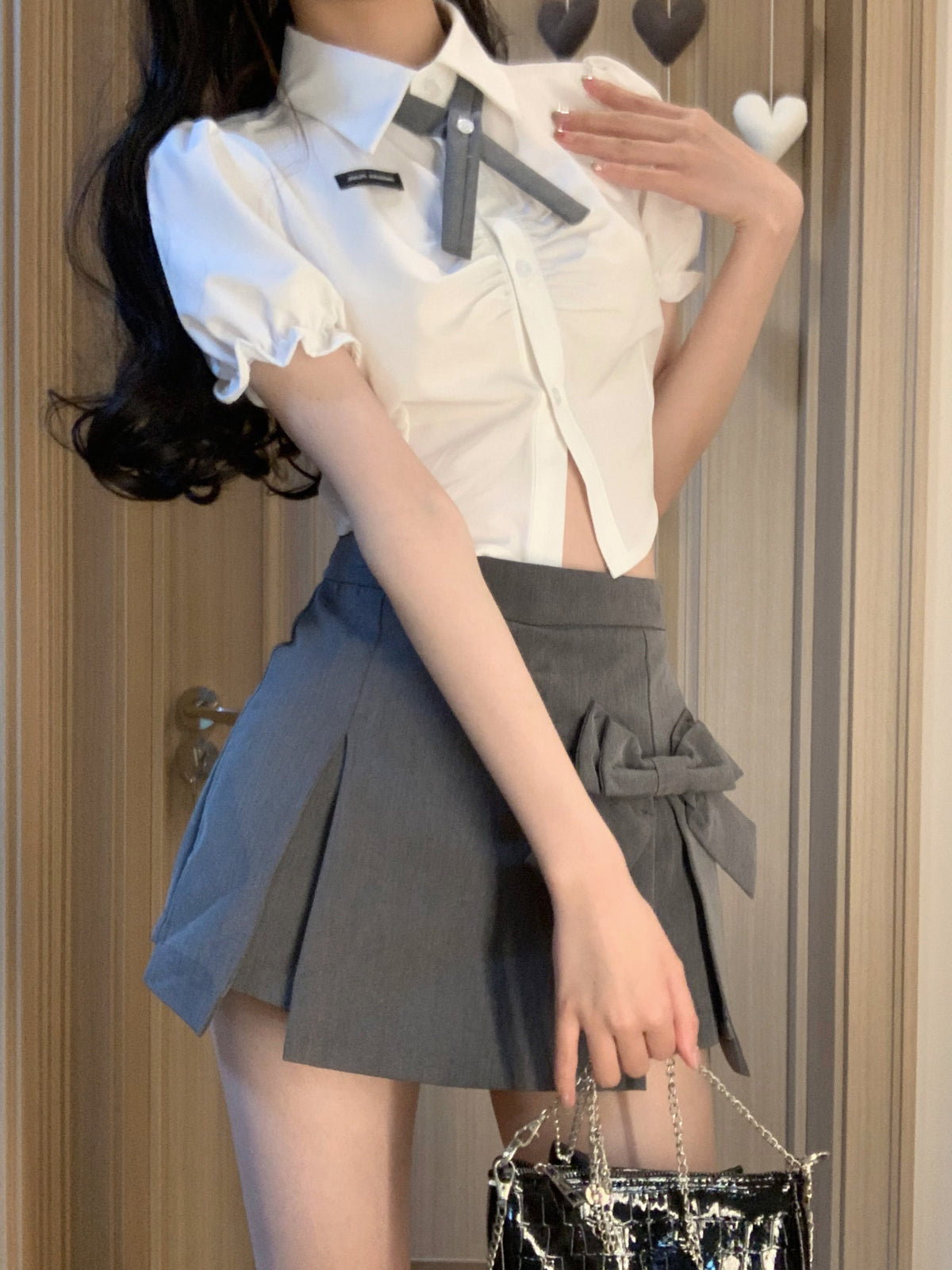 【set】リボン付きシャツトップス×スカートセット　M24701