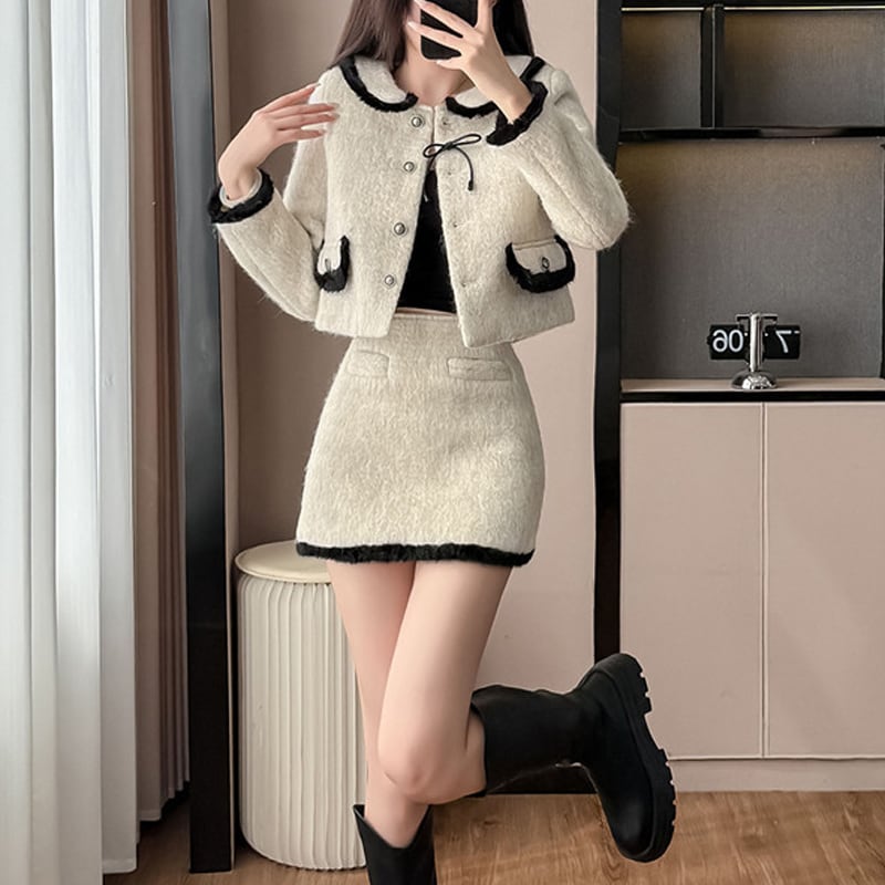 【set】ピーターパンカラーコート×ミニスカートセット Q7685