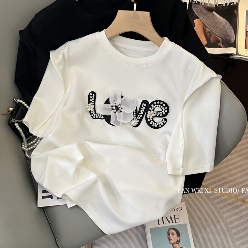 【tops】ビーズアップリケＴシャツF7359