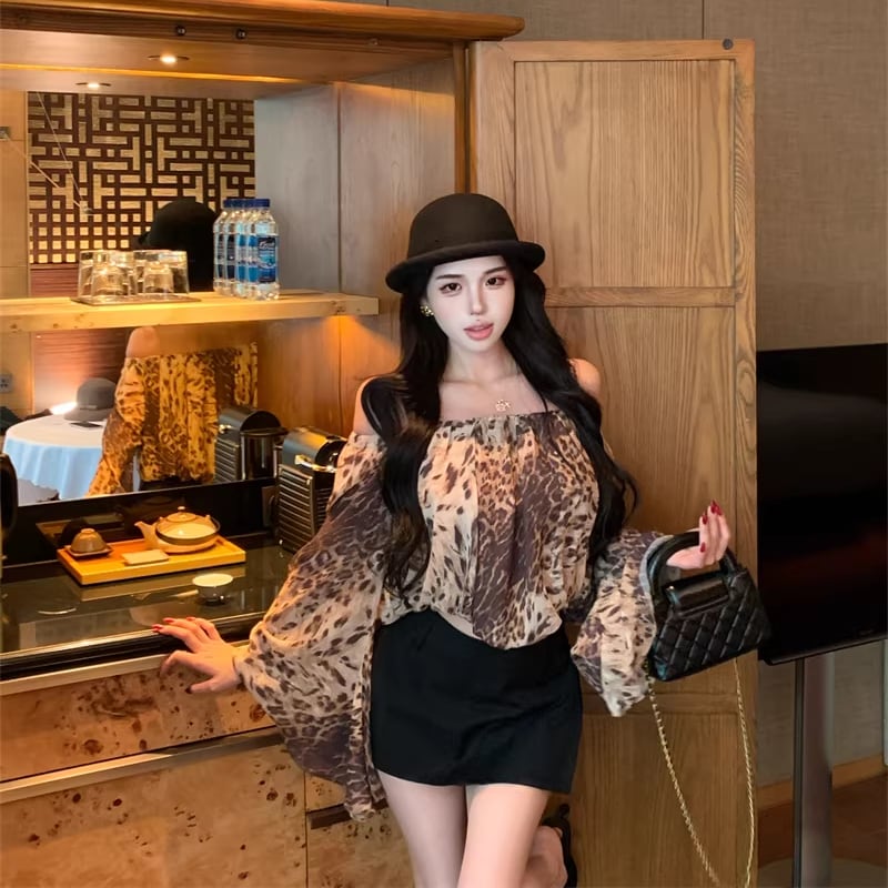【tops】ヒョウ柄シフォントップス Q8079