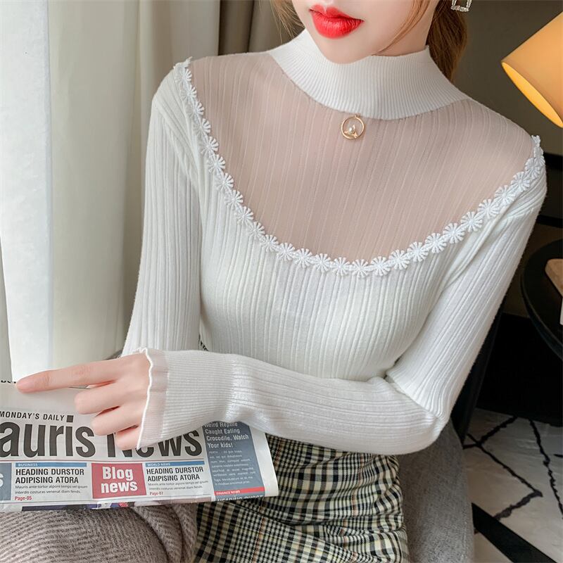 【tops】カットワークニットトップス　M18853