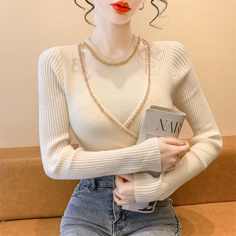 【tops】ビジュースリットニットトップス　M28254