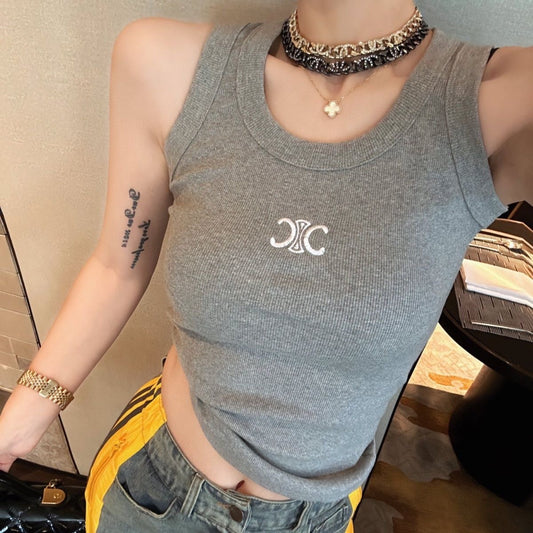 【tops】2色UネックニットタンクトップF7898