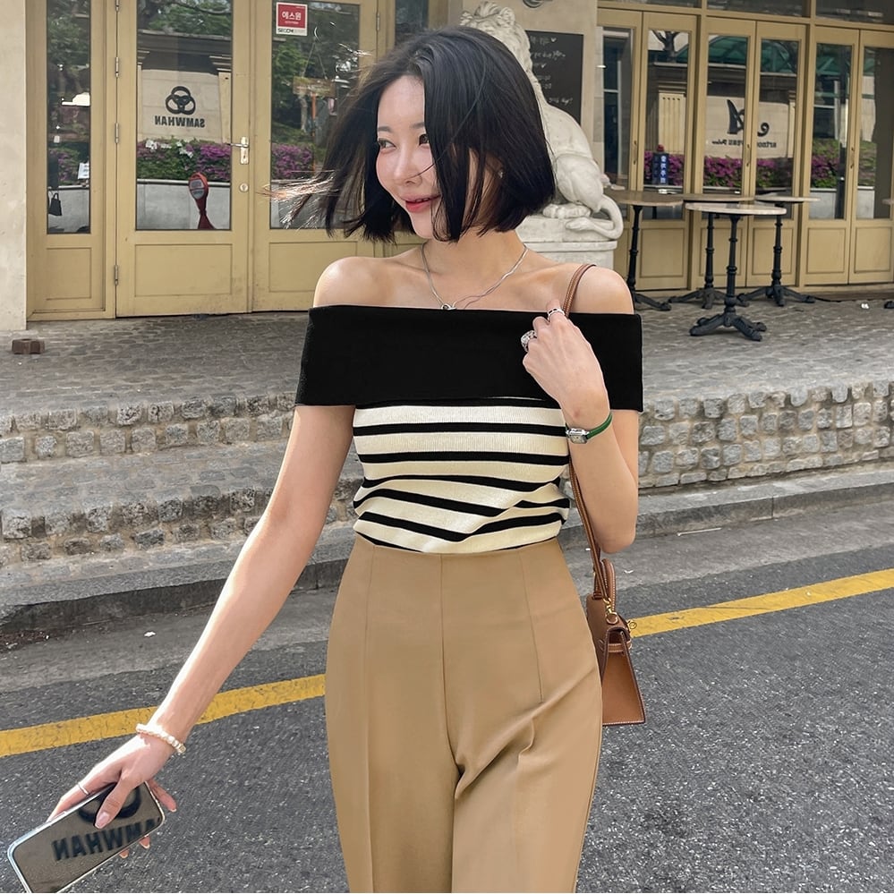 【tops】ボートネックニットトップス　M23893
