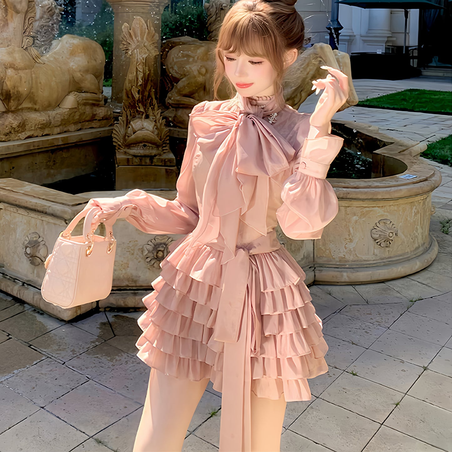 【dress】ビッグリボンティアードミニワンピース　N3326