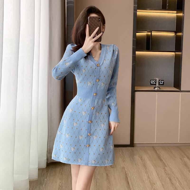 【dress】Vネックニットワンピース　M18605