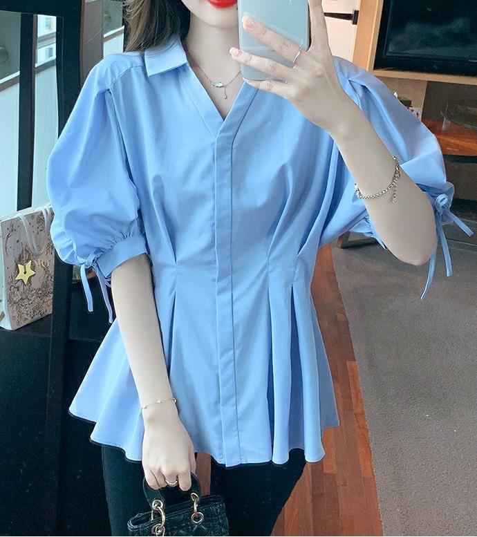 【tops】ランタンスリーブギャザーブラウスF7503