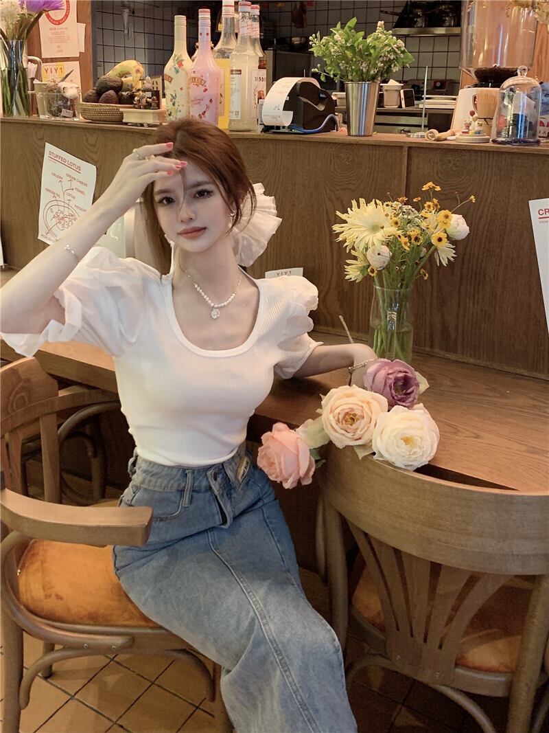 【tops】レース切り替えTシャツG20987