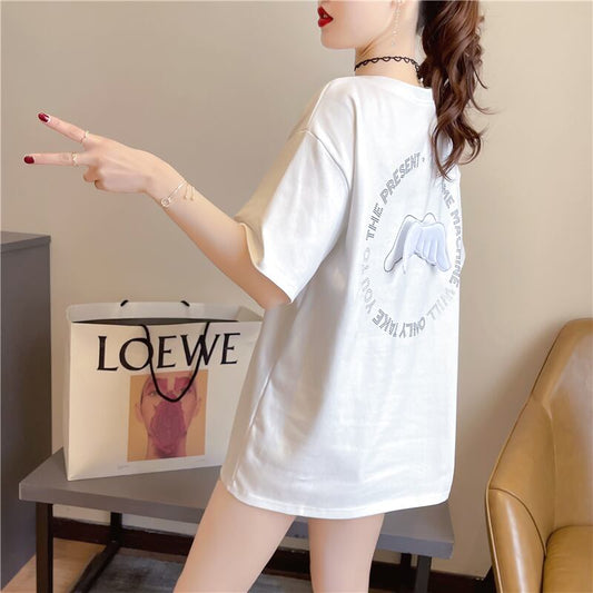 【tops】オシャレ度満点〜ラウンドネック半袖英字柄ファッションゆったり着回しTシャツ