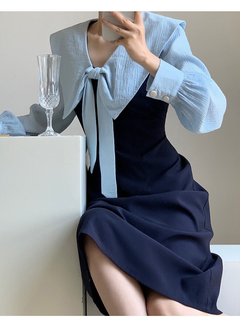 【dress】ネイビーカラー長袖ワンピース G20637