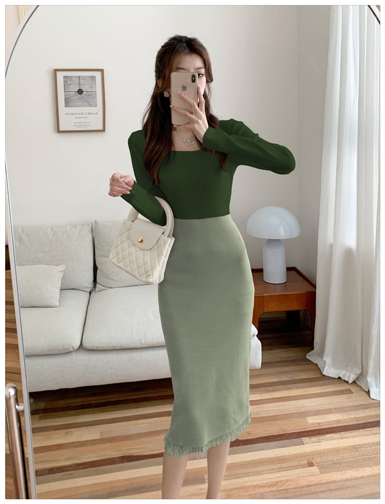【dress】配色ニットワンピース　M25476