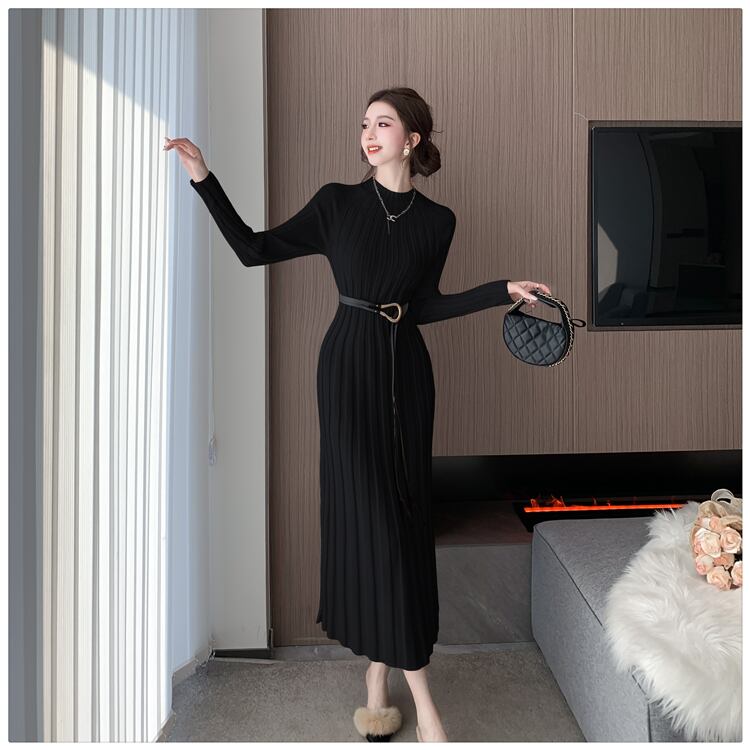 【dress】ニットワンピースベルト付き　M27464