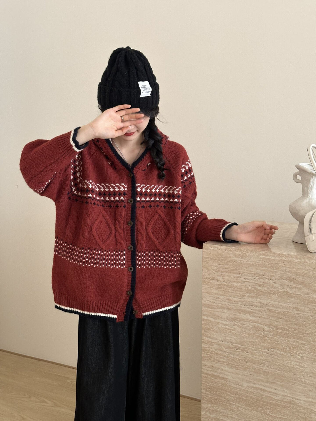 【outer】ジャカードニットカーデ　M27112