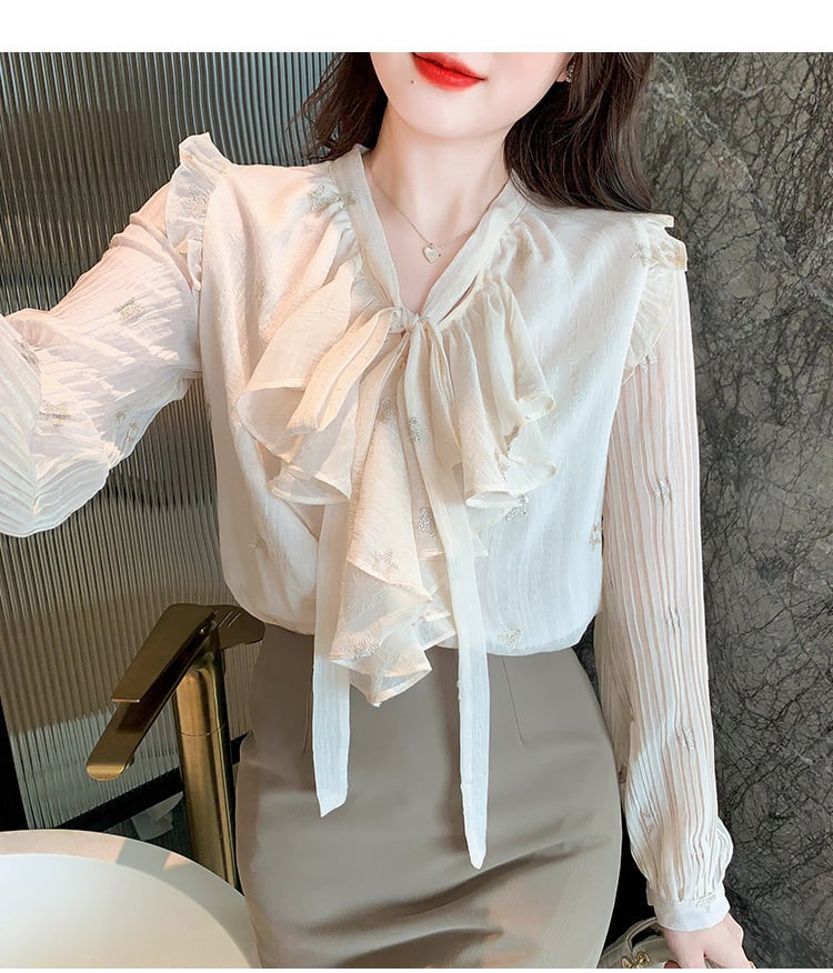 【tops】リボン付きシャツトップス　M28617