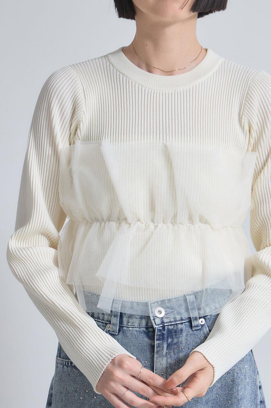 【tops】チュールドッキングニットトップス　M28014