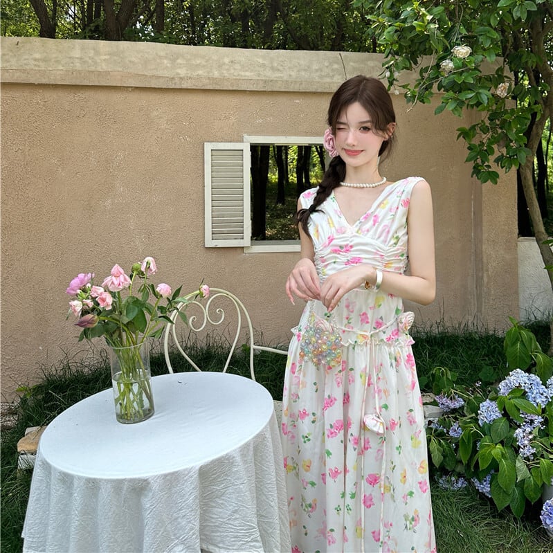 【dress】Vネックプリントワンピース　M24584