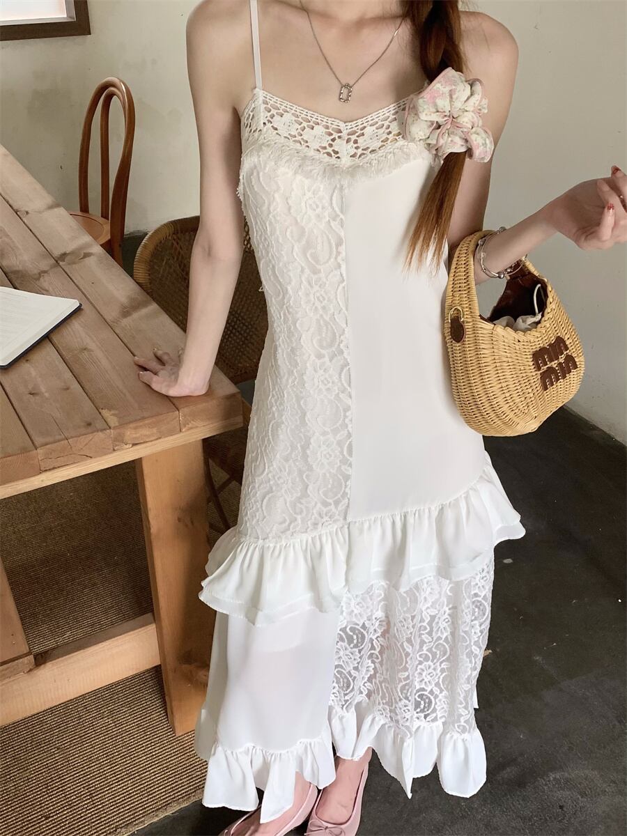 【dress】レースフリル透かし彫りキャミワンピース G21512