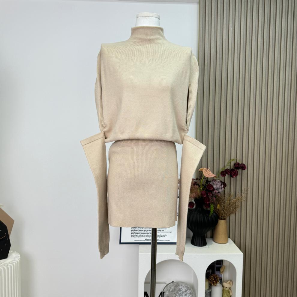 【dress】アームカバー付きニットケープワンピース　M28368