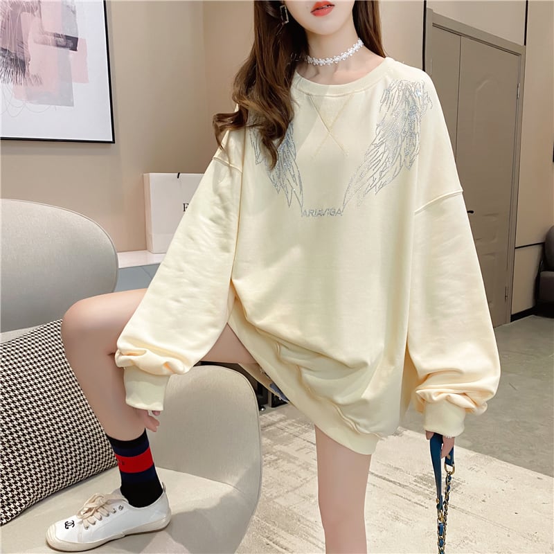 【tops】女性力を高める〜ラウンドネック長袖ファッションゆったり着回しパーカーW0262